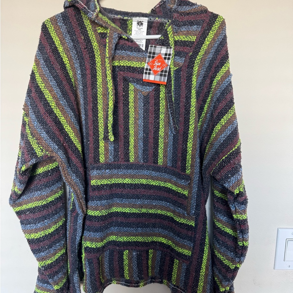 NWT Men’s Baja Hoodie Striped Poncho Size Large Unisex